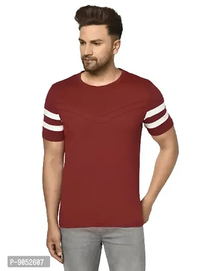 Glito Men's Round Neck Maroon Color Stylish Stripe T-Shirt-thumb0