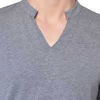 Men's Grey Cotton Solid V Neck Tees-thumb4