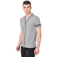 Men's Grey Cotton Solid V Neck Tees-thumb1