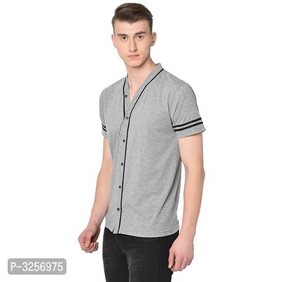 Men's Grey Cotton Solid V Neck Tees-thumb2