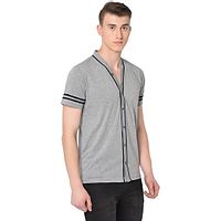 Men's Grey Cotton Solid V Neck Tees-thumb2