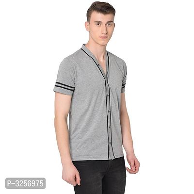 Men's Grey Cotton Solid V Neck Tees-thumb3