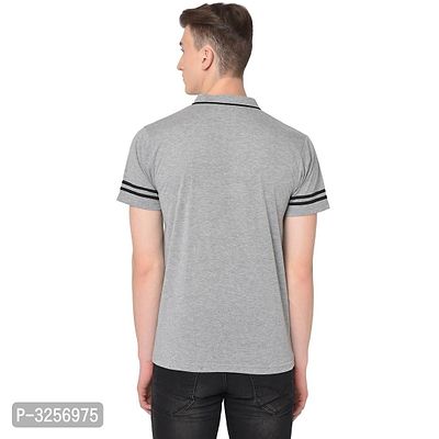 Men's Grey Cotton Solid V Neck Tees-thumb4