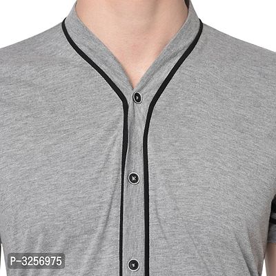 Men's Grey Cotton Solid V Neck Tees-thumb5