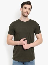 Men's Olive Solid Cotton Round Neck Tees-thumb2