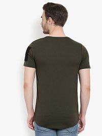 Men's Olive Solid Cotton Round Neck Tees-thumb1