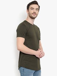 Men's Olive Solid Cotton Round Neck Tees-thumb3