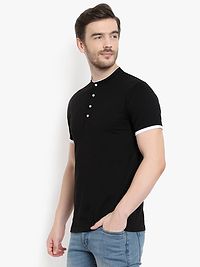 Men's Black Solid Cotton Henley Tees-thumb2