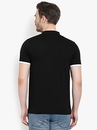 Men's Black Solid Cotton Henley Tees-thumb1