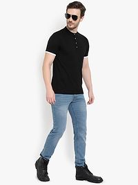 Men's Black Solid Cotton Henley Tees-thumb4