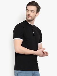 Men's Black Solid Cotton Henley Tees-thumb3