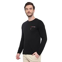 Men's Black Solid Cotton Round Neck Tees-thumb2