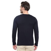 Men's Navy Blue Solid Cotton Round Neck Tees-thumb1