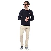 Men's Navy Blue Solid Cotton Round Neck Tees-thumb4