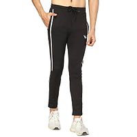 Fashionable Black Fleece Striped Regular Track Pant For Men-thumb3