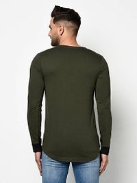 Men's Olive Cotton Solid Round Neck Tees-thumb1