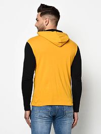 Men's Yellow Cotton Self Pattern Hooded Tees-thumb1