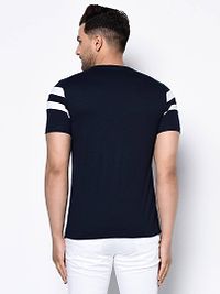 Men's Navy Blue Self Pattern Cotton Round Neck Tees-thumb1