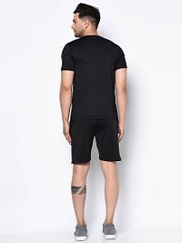 Stylish Black Striped Polyester Spandex Sports T-shirt  Shorts Set-thumb1