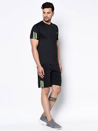 Stylish Black Striped Polyester Spandex Sports T-shirt  Shorts Set-thumb2