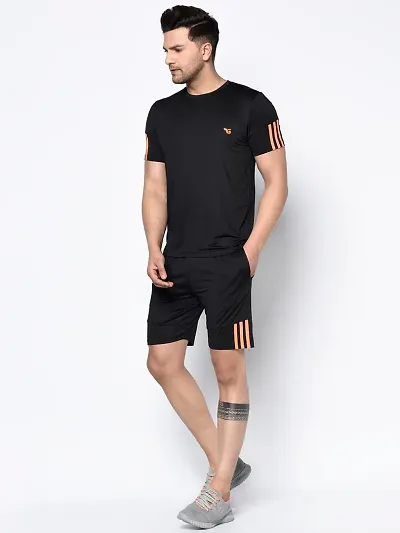 Stylish Striped Spandex Sports T-shirt Shorts Set