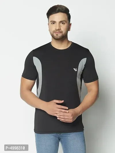 Men's Jersey Round Neck Sports T-Shirt - Black  Grey