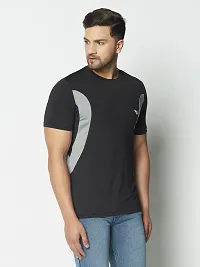 Men's Jersey Round Neck Sports T-Shirt - Black  Grey-thumb3