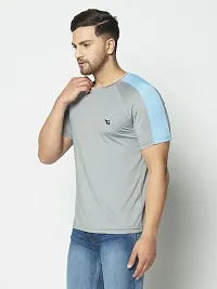 Men's Round Neck Half Sleeves Regular Gym wear  Active wear Sports T-Shirt  Grey  Sky Blue-thumb2