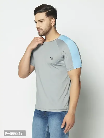 Men's Round Neck Half Sleeves Regular Gym wear  Active wear Sports T-Shirt  Grey  Sky Blue-thumb3