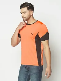 Men's Jersey Round Neck Gym wear  Active wear Sports T-Shirt - Neon Orange  Black-thumb2