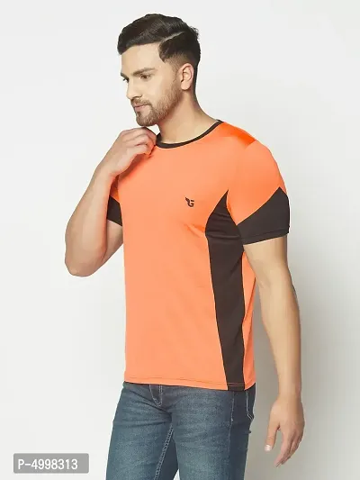 Men's Jersey Round Neck Gym wear  Active wear Sports T-Shirt - Neon Orange  Black-thumb3