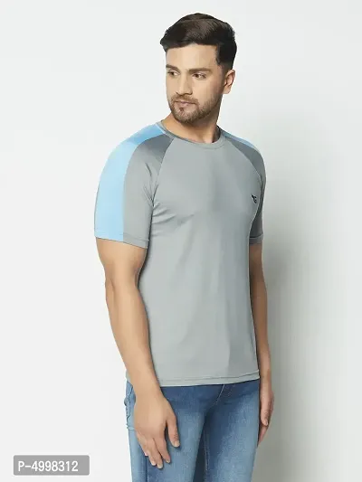 Men's Round Neck Half Sleeves Regular Gym wear  Active wear Sports T-Shirt  Grey  Sky Blue-thumb4