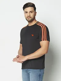 Men's Jersey Orange Stripe Round Neck Running,Gym wear  Active wear Sports T-Shirt - Black  Neon Orange-thumb2