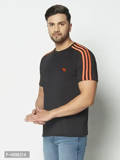 Men's Jersey Orange Stripe Round Neck Running,Gym wear  Active wear Sports T-Shirt - Black  Neon Orange-thumb3