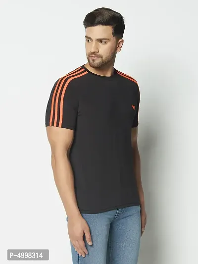 Men's Jersey Orange Stripe Round Neck Running,Gym wear  Active wear Sports T-Shirt - Black  Neon Orange-thumb4