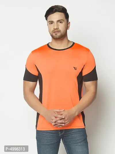 Men's Jersey Round Neck Gym wear  Active wear Sports T-Shirt - Neon Orange  Black