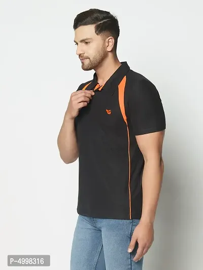 Men's Black  Neon Orange Stripe Running,Gym wear  Active wear Polo Collar Sports T-shirt-thumb3