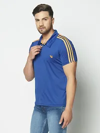 Men's Blue  Neon Orange Stripe Running,Gym wear  Active wear Polo Collar Sports T-shirt-thumb2