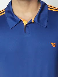 Men's Blue  Neon Orange Stripe Running,Gym wear  Active wear Polo Collar Sports T-shirt-thumb4