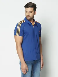 Men's Blue  Neon Orange Stripe Running,Gym wear  Active wear Polo Collar Sports T-shirt-thumb3