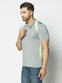 Men's Grey  Neon Green Stripe Running,Gym wear  Active wear Polo Collar Sports T-shirt-thumb2