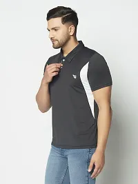 Men's Black  White Stripe Running,Gym wear  Active wear Polo Collar Sports T-shirt-thumb2