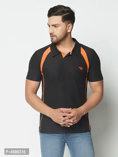 Men's Black  Neon Orange Stripe Running,Gym wear  Active wear Polo Collar Sports T-shirt-thumb0