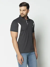 Men's Black  White Stripe Running,Gym wear  Active wear Polo Collar Sports T-shirt-thumb3