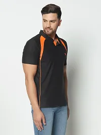 Men's Black  Neon Orange Stripe Running,Gym wear  Active wear Polo Collar Sports T-shirt-thumb3