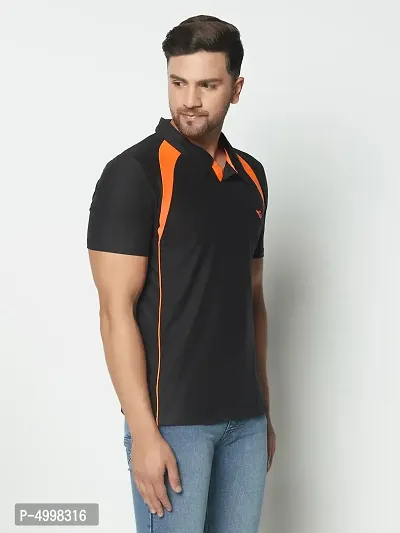 Men's Black  Neon Orange Stripe Running,Gym wear  Active wear Polo Collar Sports T-shirt-thumb4