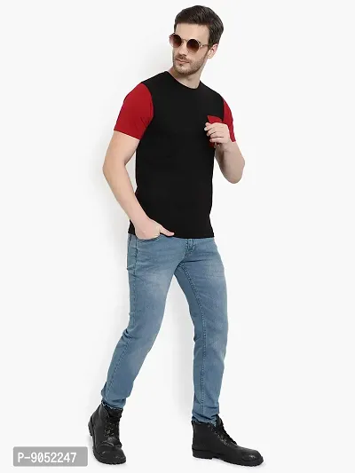 Glito Men's Round Neck Cotton Half Sleeves T-Shirt with Front Pocket in Maroon Colour-thumb5