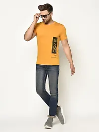 Glito Men's Round Neck Solid Mustard with Front Print T-Shirt-thumb4