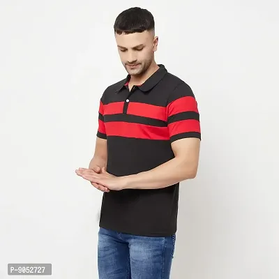 Glito Men Striped Polo Collar T-Shirt(Black)-thumb3