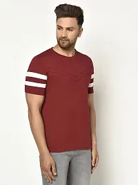 Glito Men's Round Neck Maroon Color Stylish Stripe T-Shirt-thumb1